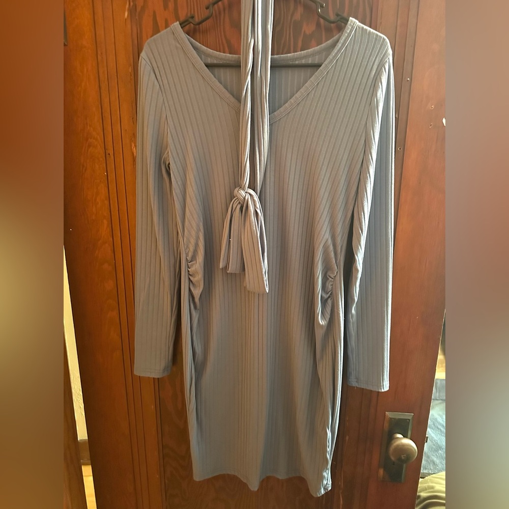 Elegant light blue Ribbed Dress